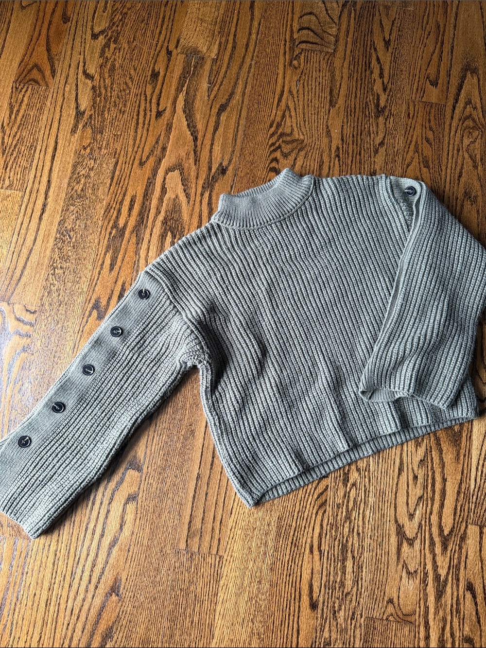 Mango Button-Sleeve Ribbed Mock Neck Sweater - Gray